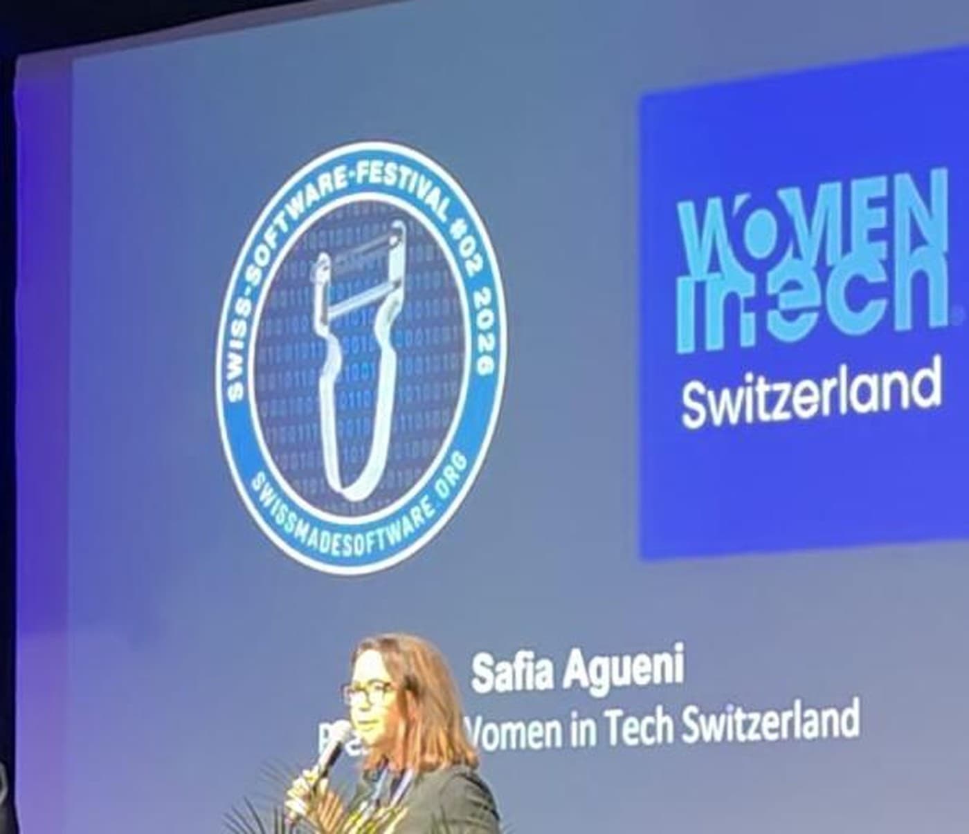 Safia Agueni on stage at the Swiss Software Festival 2026